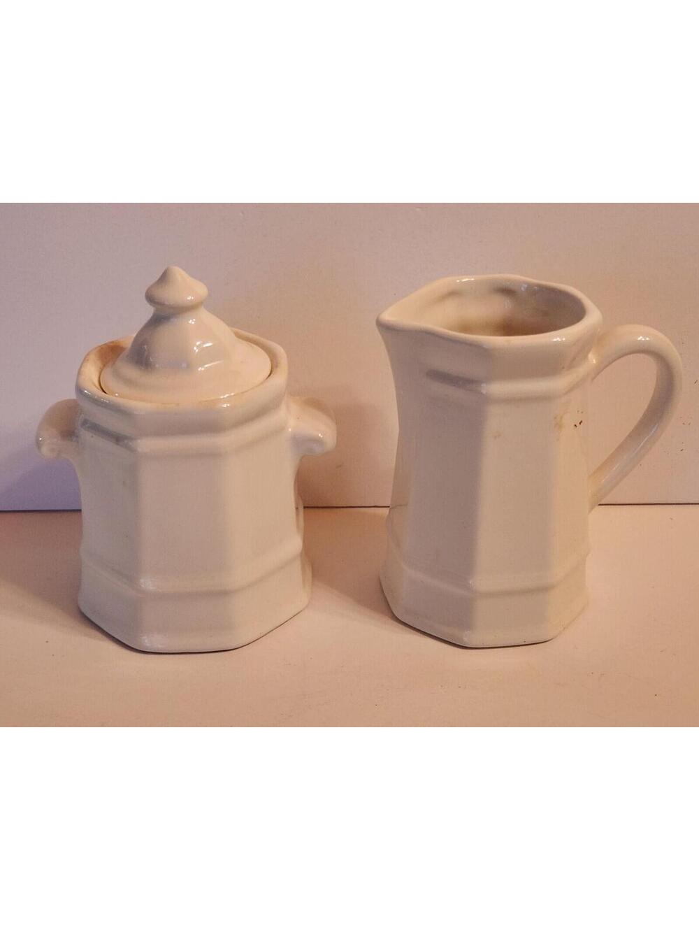 Pfaltzgraff White Ceramic Sugar Bowl and Creamer Set 22H and 24H